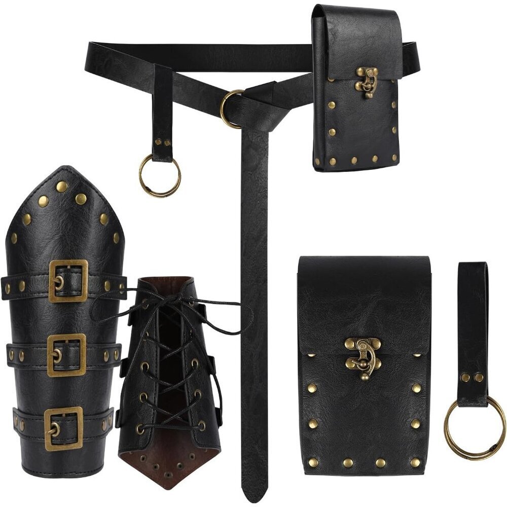 4pcs Medieval Renaissance Costume Accessories Belt Pouch Bracers Skirt
